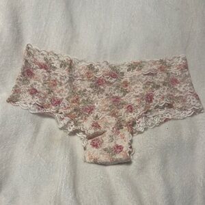 Victoria's Secret White Lace Floral Hipster Panty with Pink and Green Accents